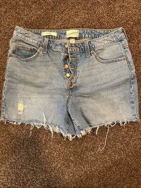Universal Thread Vintage Midi Button-Fly Distressed Denim Shorts, Size 8/29